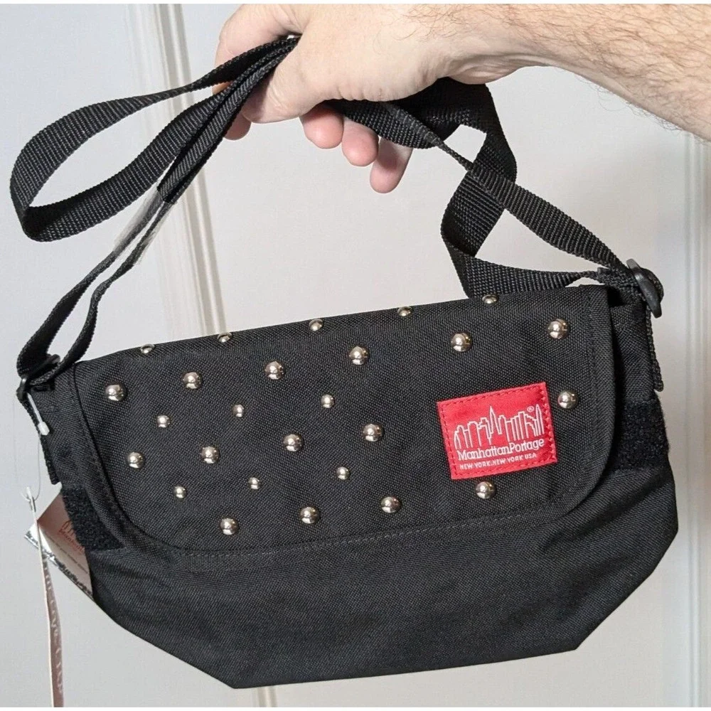 MANHATTAN PORTAGE X MILK CORDURA NYLON STUDDED Black XXS Messenger Bag‎ NEW